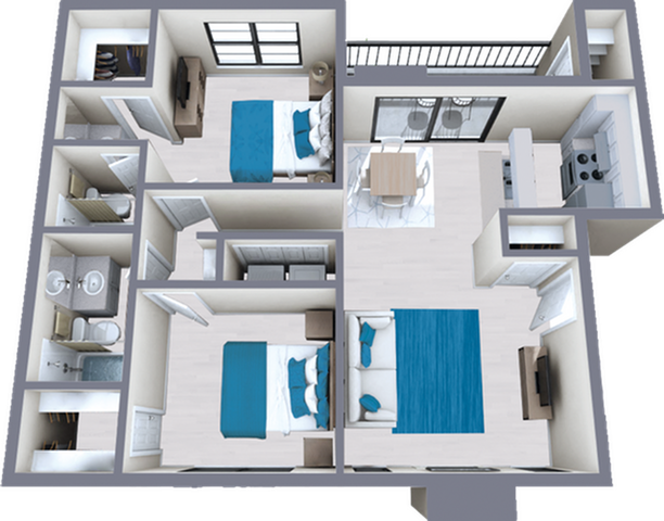 B2 Renovated floor plan featuring 2 bedrooms 2 bathrooms