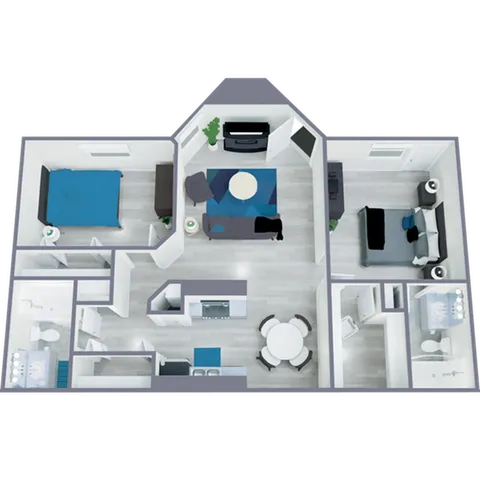 B1 Renovated floor plan featuring 2 bedrooms 2 bathrooms