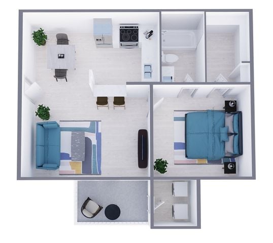 A2 Renovated floor plan featuring 1 bedroom 1 bathroom
