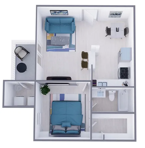 A3 Renovated floor plan featuring 1 bedroom 1 bathroom