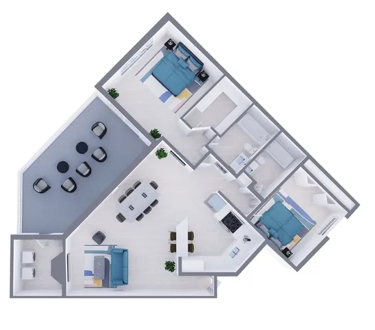 B3 Renovated floor plan featuring 2 bedrooms 2 bathrooms