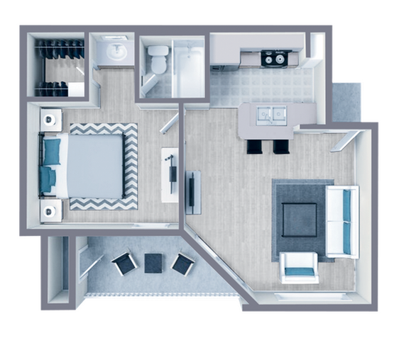 A1 Upgraded floor plan featuring 1 bedroom 1 bathroom