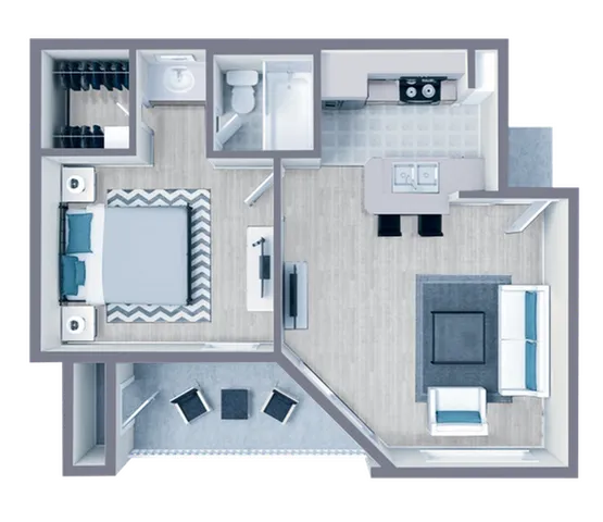 A1 Platinum floor plan featuring 1 bedroom 1 bathroom