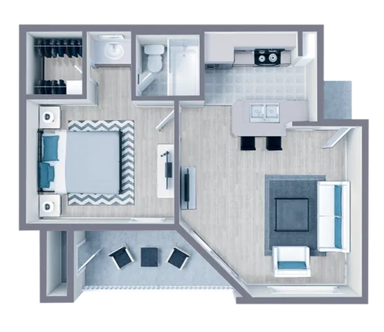 A1 Platinum Plus floor plan featuring 1 bedroom 1 bathroom