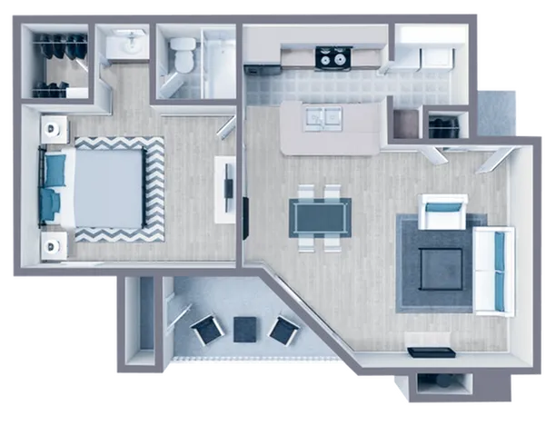 A2 Platinum floor plan featuring 1 bedroom 1 bathroom
