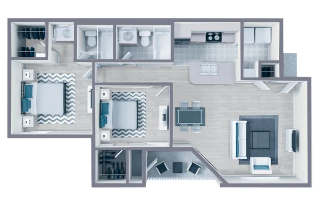 B1 Platinum floor plan featuring 2 bedrooms 2 bathrooms