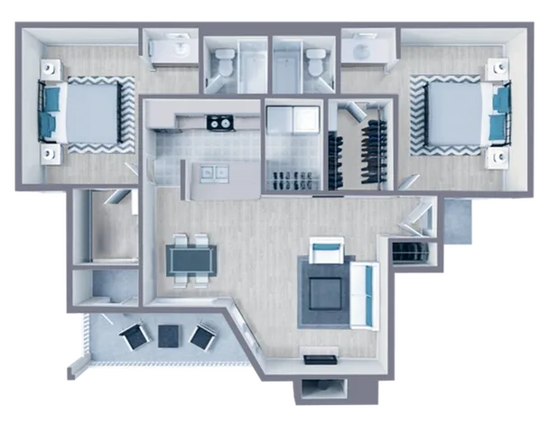 B2 Platinum floor plan featuring 2 bedrooms 2 bathrooms
