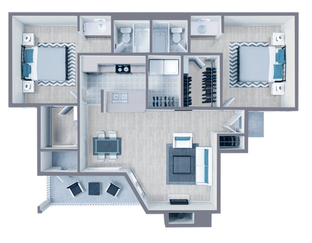 B2 Platinum Plus floor plan featuring 2 bedrooms 2 bathrooms
