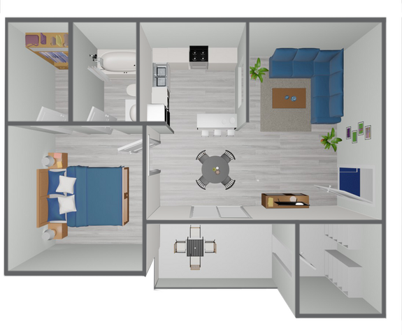 A4 Renovated floor plan featuring 1 bedroom 1 bathroom