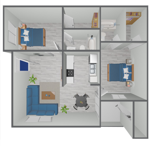 B1 Renovated floor plan featuring 2 bedrooms 1 bathroom