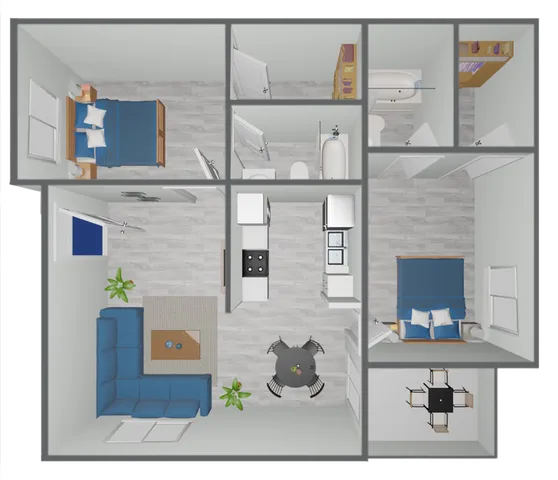 B2 Classic floor plan featuring 2 bedrooms 2 bathrooms
