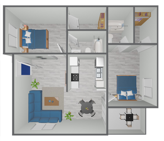 B2 Renovated floor plan featuring 2 bedrooms 2 bathrooms