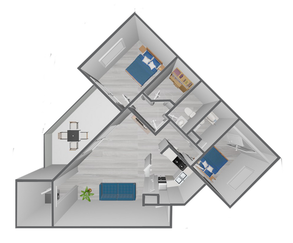 B3 Classic floor plan featuring 2 bedrooms 2 bathrooms