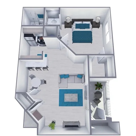 A1 Renovated floor plan featuring 1 bedroom 1 bathroom