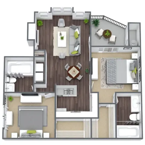B2 Renovated floor plan featuring 2 bedrooms 2 bathrooms