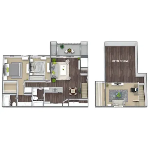 B3 Renovated floor plan featuring 2 bedrooms 2 bathrooms
