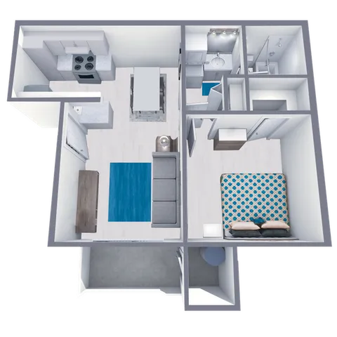 A1 Upgrade floor plan featuring 1 bedroom 1 bathroom