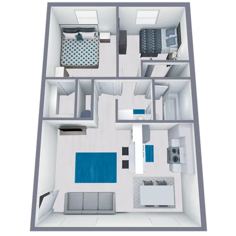 B1 Upgrade floor plan featuring 2 bedrooms 1 bathroom