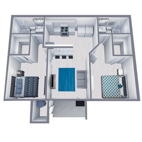 B2 Classic floor plan featuring 2 bedrooms 2 bathrooms