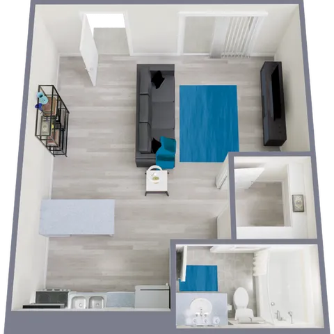 S1 Classic floor plan featuring studio bedroom 1 bathroom