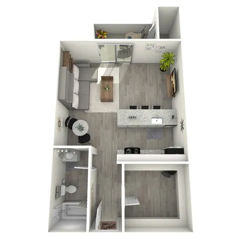 S1 Renovated floor plan featuring studio bedroom 1 bathroom