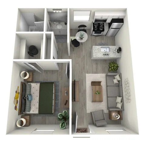 A3 Upgrade floor plan featuring 1 bedroom 1 bathroom