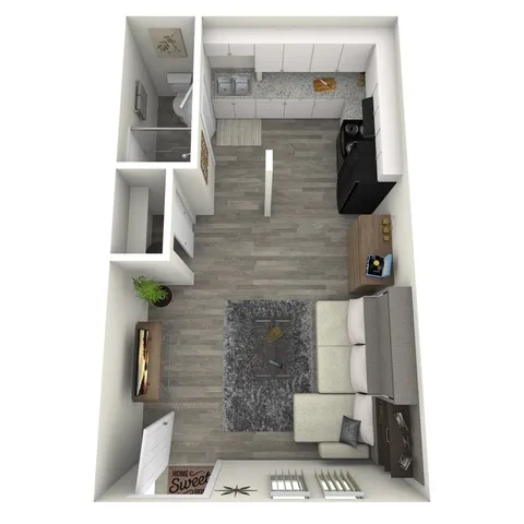 S1 Classic floor plan featuring studio bedroom 1 bathroom