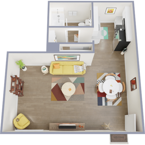 S1 Renovated floor plan featuring studio bedroom 1 bathroom