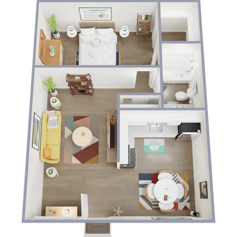 A1 Renovated floor plan featuring 1 bedroom 1 bathroom