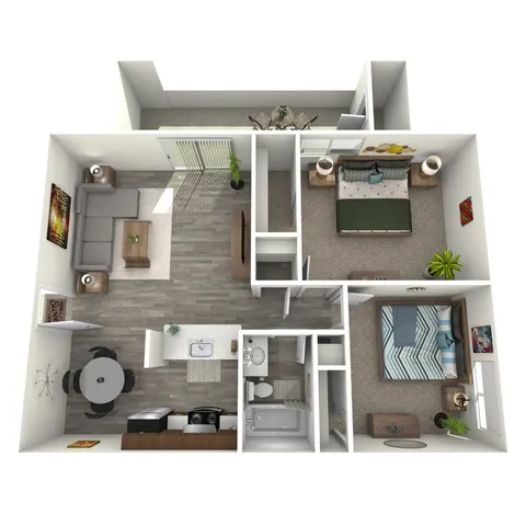 B1 Upgrade floor plan featuring 2 bedrooms 1 bathroom