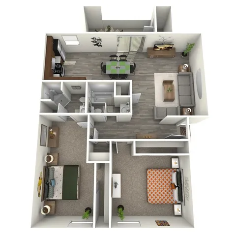 B2 Classic floor plan featuring 2 bedrooms 2 bathrooms