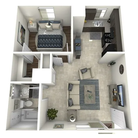 A1 Renovated floor plan featuring 1 bedroom 1 bathroom