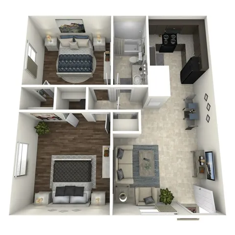 B1 Classic floor plan featuring 2 bedrooms 1 bathroom