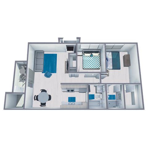 B1 Renovated floor plan featuring 2 bedrooms 2 bathrooms