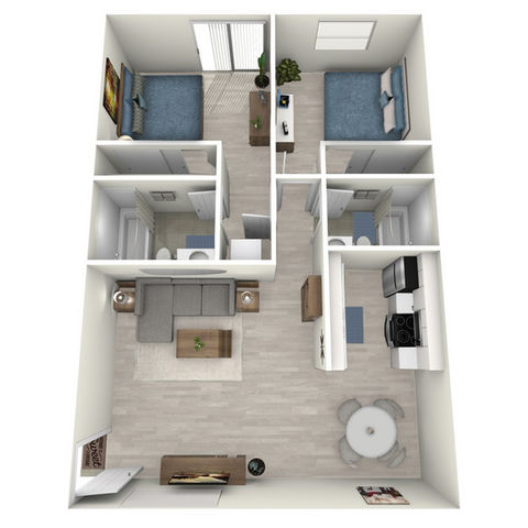 B1 Classic floor plan featuring 2 bedrooms 2 bathrooms