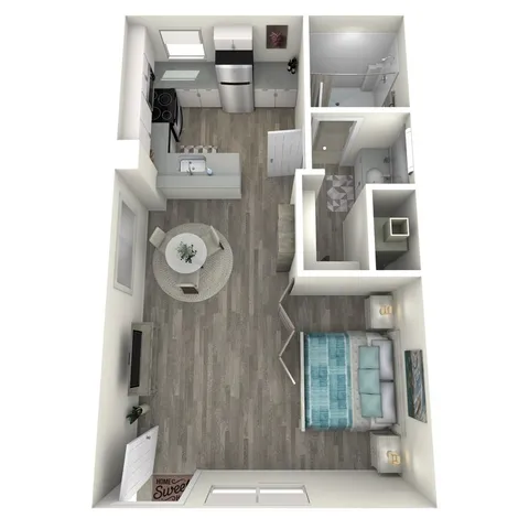 S2 Upgraded floor plan featuring studio bedroom 1 bathroom