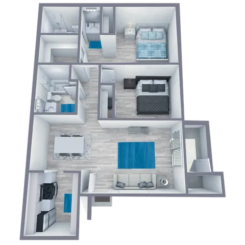 B1 Partial floor plan featuring 2 bedrooms 2 bathrooms
