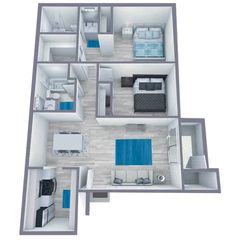 B1 Renovated floor plan featuring 2 bedrooms 2 bathrooms