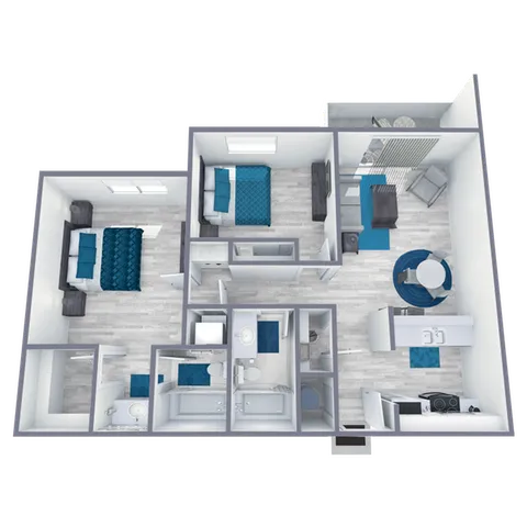 B1 Classic floor plan featuring 2 bedrooms 2 bathrooms