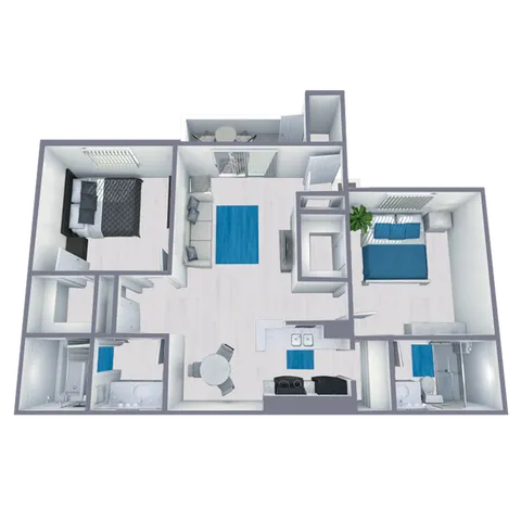 B2 Classic floor plan featuring 2 bedrooms 2 bathrooms