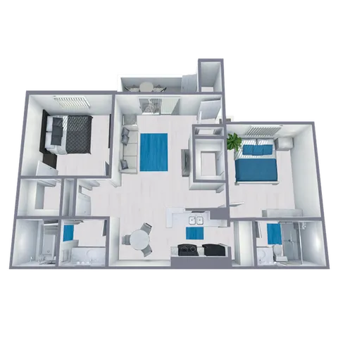 B2 Partial floor plan featuring 2 bedrooms 2 bathrooms