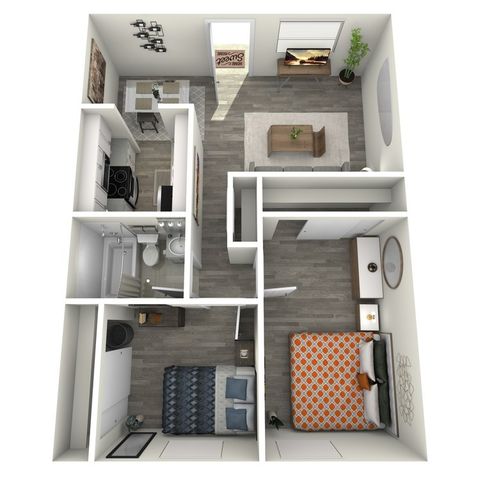B1 Classic floor plan featuring 2 bedrooms 1 bathroom