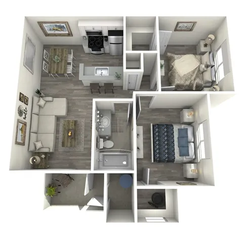 B1 Classic floor plan featuring 2 bedrooms 1 bathroom