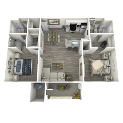 B3 Upgrade floor plan featuring 2 bedrooms 2 bathrooms