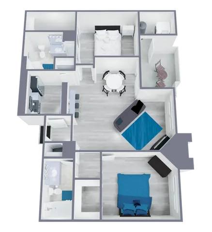 B1 Renovated floor plan featuring 2 bedrooms 2 bathrooms