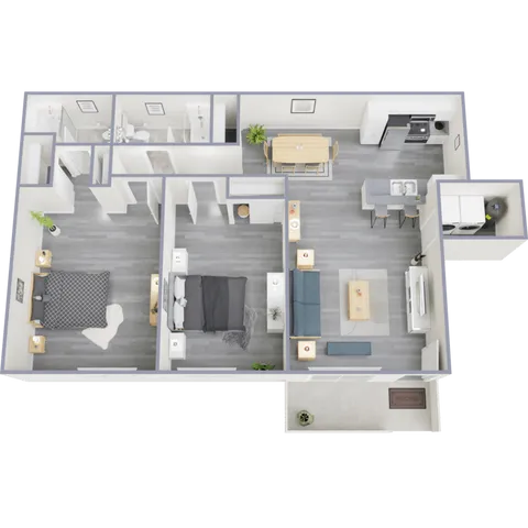 B2 Renovated floor plan featuring 2 bedrooms 2 bathrooms