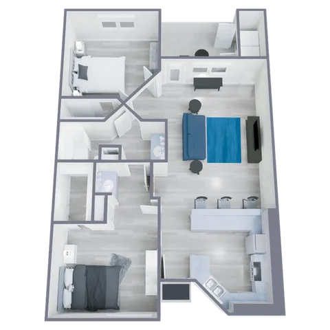 B1 Classic floor plan featuring 2 bedrooms 1 bathroom