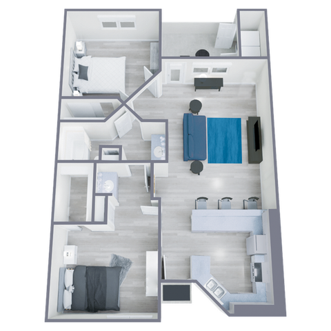 B1 Renovated floor plan featuring 2 bedrooms 1 bathroom