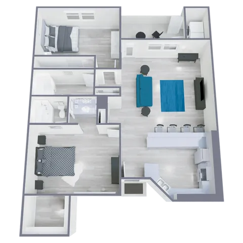 B2 Classic floor plan featuring 2 bedrooms 2 bathrooms