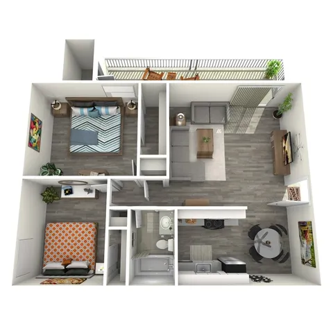 B1 Classic floor plan featuring 2 bedrooms 1 bathroom